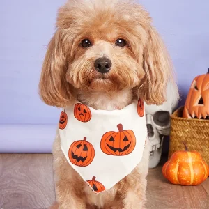 Halloween Dog Bandana, Pumpkin and Spider Web Bibs Triangle Pet Scarf, Multiple Sizes Soft & Adjustable Pet Bandanas Accessories